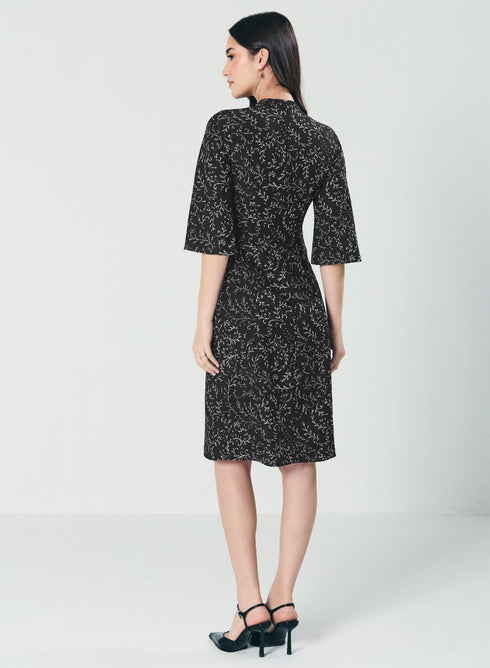 Half Flared Sleeve Printed Midi Dress