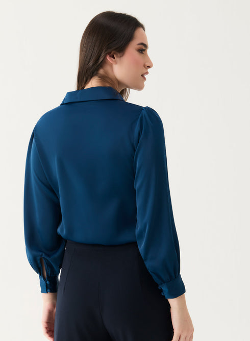 Long Sleeve Collared Teal-Blue Shirt