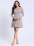 Long Sleeve VNeck Grey Skater Dress