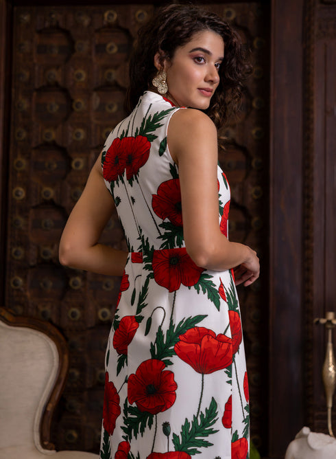 Red Floral Printed Shift Dress