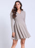 Long Sleeve VNeck Grey Skater Dress