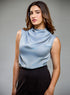 Sleeveless Pleated Shoulder Grey Top