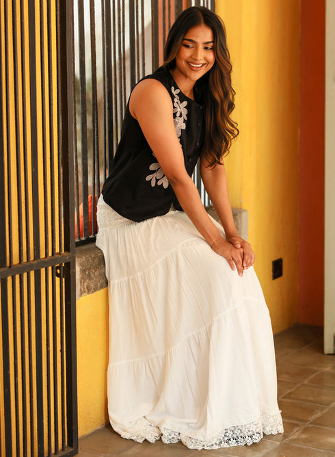 Embroidered Sleeveless Cotton Top