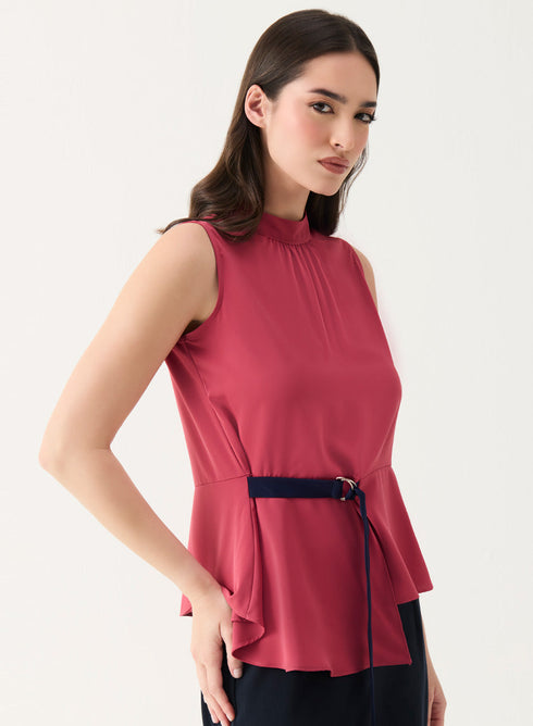 Sleeveless D-Ring Belt Dark-Pink Top