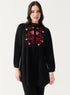 Long Sleeve Front Embroidered Chiffon Top