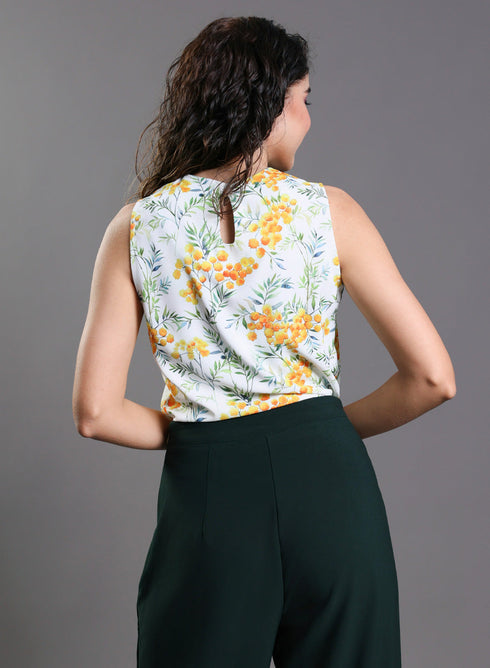 Sleeveless Yellow Floral Printed Top