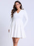 Long Sleeve VNeck White Skater Dress