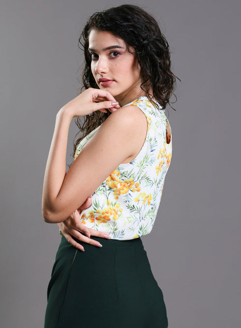 Sleeveless Yellow Floral Printed Top
