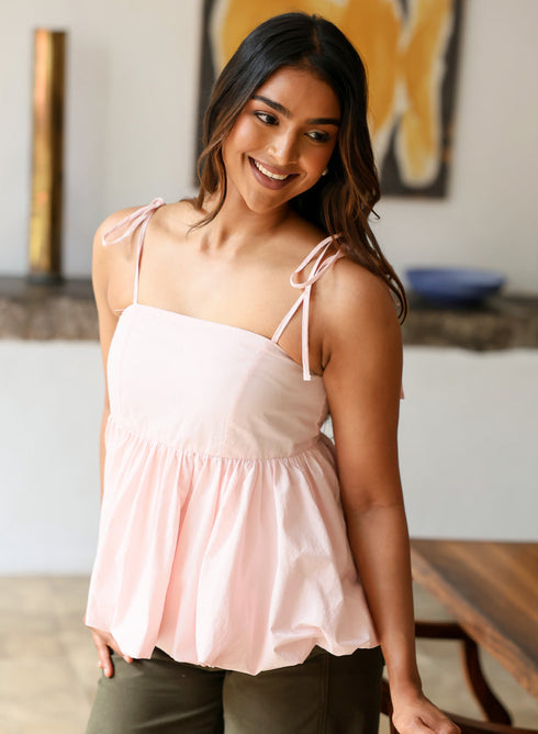 Strappy Balloon Peplum Pink
