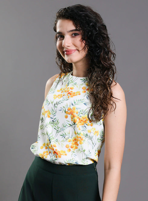 Sleeveless Yellow Floral Printed Top