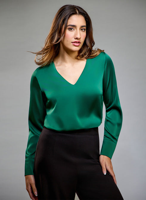 Satin Deep VNeck Dark green Top