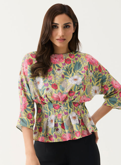 Pleated Peplum Crop Top