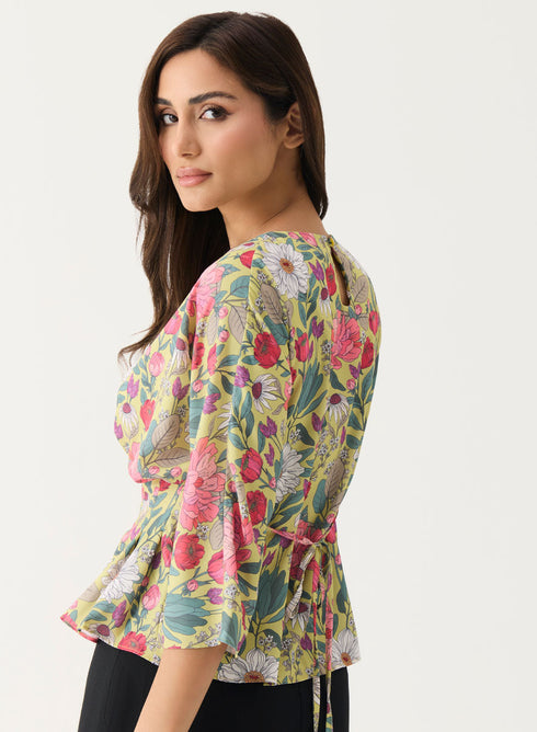 Pleated Peplum Crop Top