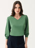 Fern-Green V Neck Long Chiffon Top
