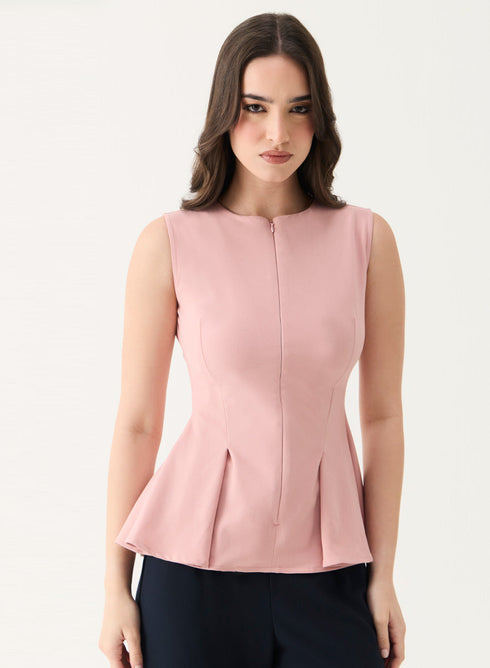 Front Open Sleeveless Top - Pink