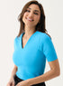 Curve V Neck Ponte Top - Blue
