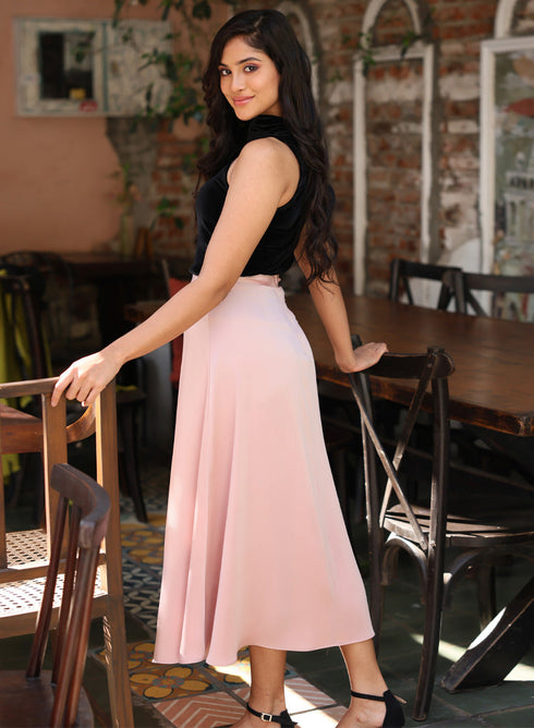 Satin A-Line Skirt - Pink