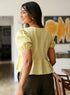 Yellow Front Bow Elastic Sleeve Peplum