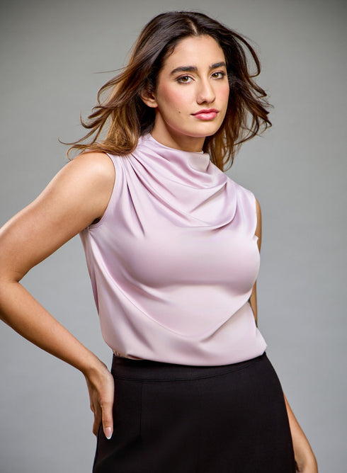 Sleeveless Pleated Shoulder Rosegold Top