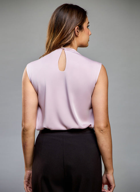 Sleeveless Pleated Shoulder Rosegold Top