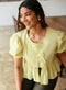 Yellow Front Bow Elastic Sleeve Peplum