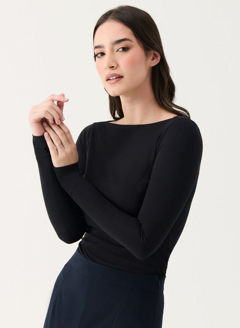 Long Sleeve Ponte Top - Black