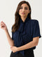 Navy Blue Short Sleeve Neck-Tie Top