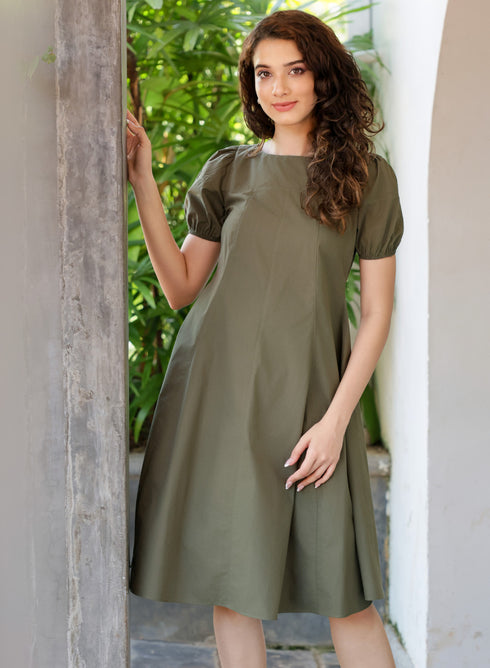 Elasticated Short Sleeve Cotton Dress