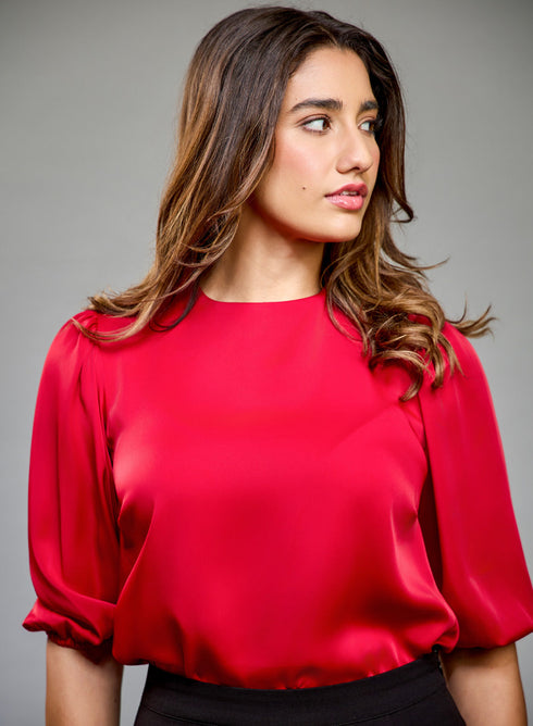 Volume Sleeve Solid Maroon Top