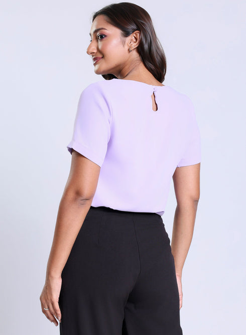 Short Sleeve Satin Chiffon Lavender Top