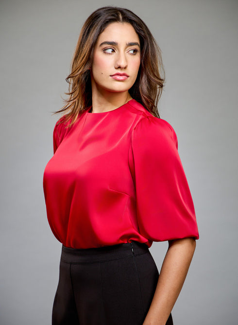 Volume Sleeve Solid Maroon Top