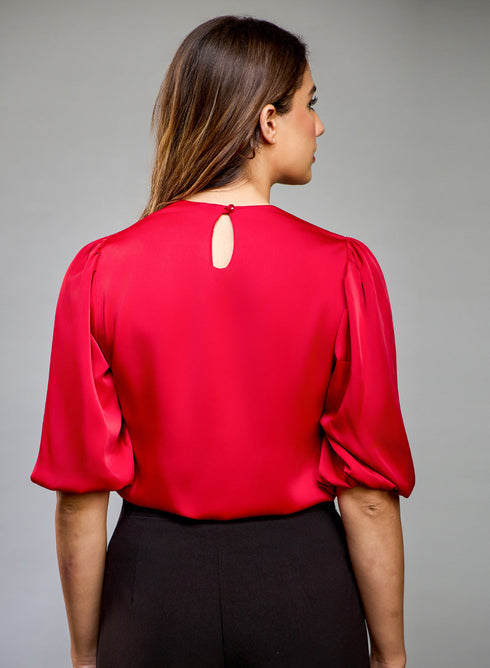 Volume Sleeve Solid Maroon Top