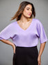 VNeck Flared Sleeve Lavender Satin Top