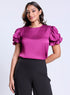 Sleeve Gathered Crepe Chiffon Top