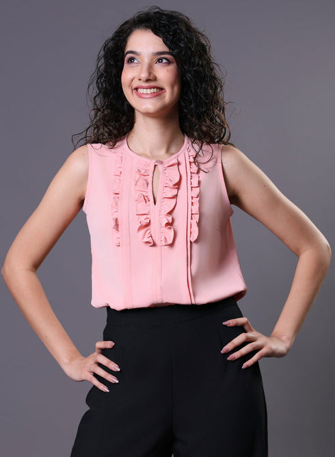 Frill Pintuck Light Pink Top