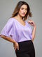 VNeck Flared Sleeve Lavender Satin Top
