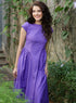 Side Gathered-Sleeve Extended Cotton Purple Dress