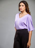 VNeck Flared Sleeve Lavender Satin Top