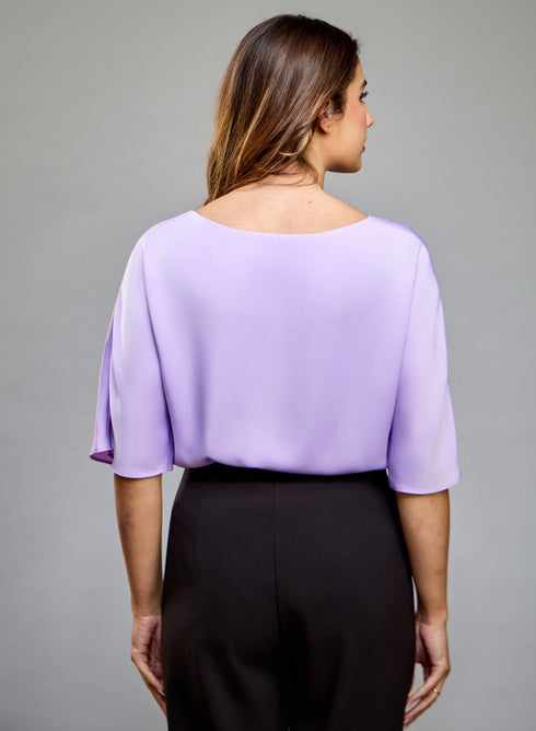 VNeck Flared Sleeve Lavender Satin Top