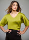 VNeck Flared Sleeve Satin Green Top
