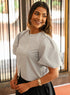 Grey Puffed Sleeve Front Detail Top