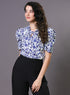 Blue Floral Printed Front Knot Top