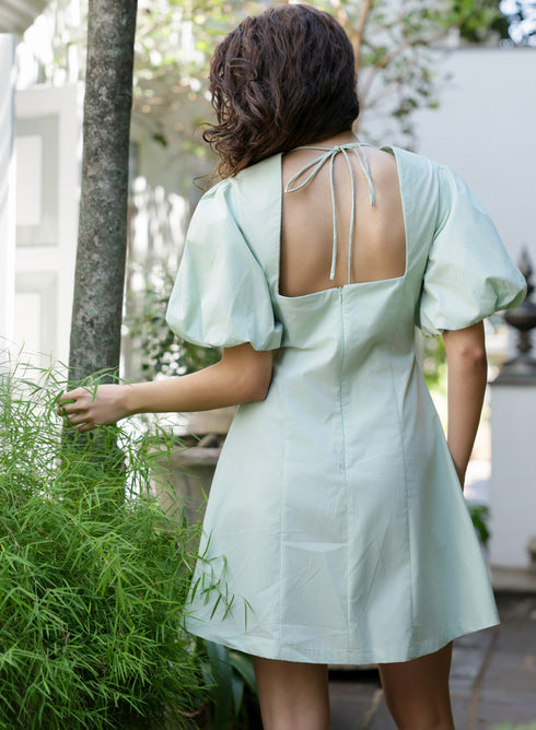 Back Tie Cotton Light Green Dress