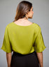 VNeck Flared Sleeve Satin Green Top