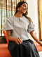 Grey Puffed Sleeve Front Detail Top