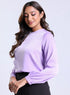 Long Sleeve Round Neck Lavender Satin Top