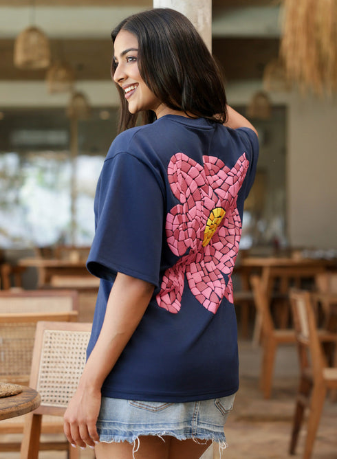 Oversized Back Floral Printed T-Shirt