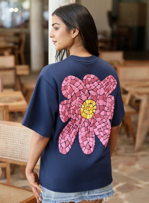 Oversized Back Floral Printed T-Shirt