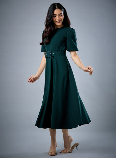 Sleeve Pleat Detailed A Line Dress