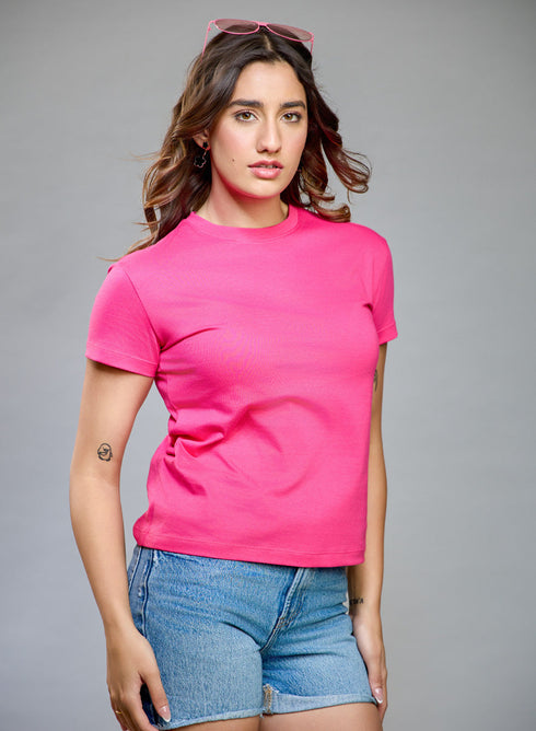 Hot Pink Basic Crew Neck T-shirt